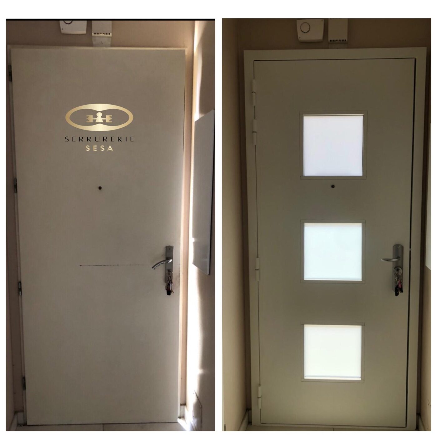 Remplacement d'une porte standard par une porte blindée avec vitrage sur mesure à Ozoir-la-Ferrière — Serrurerie SESA